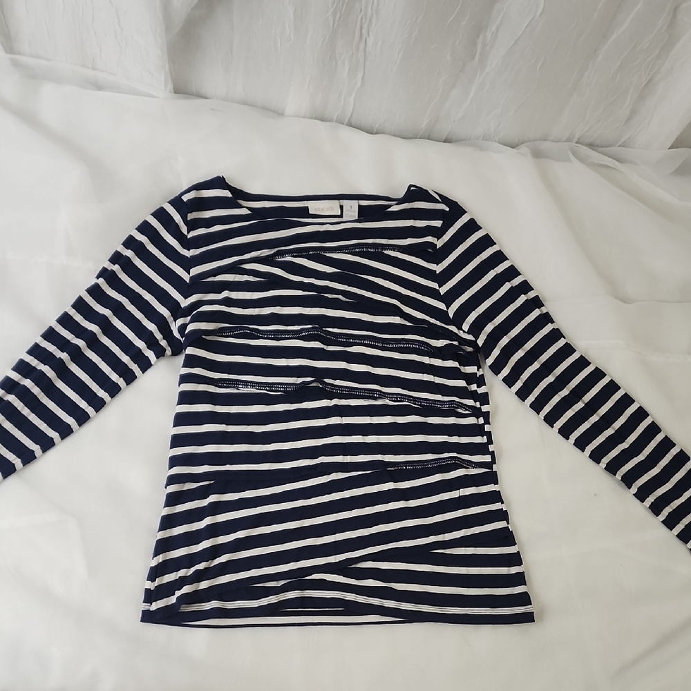 Chico's Navy and White Striped Blouse
